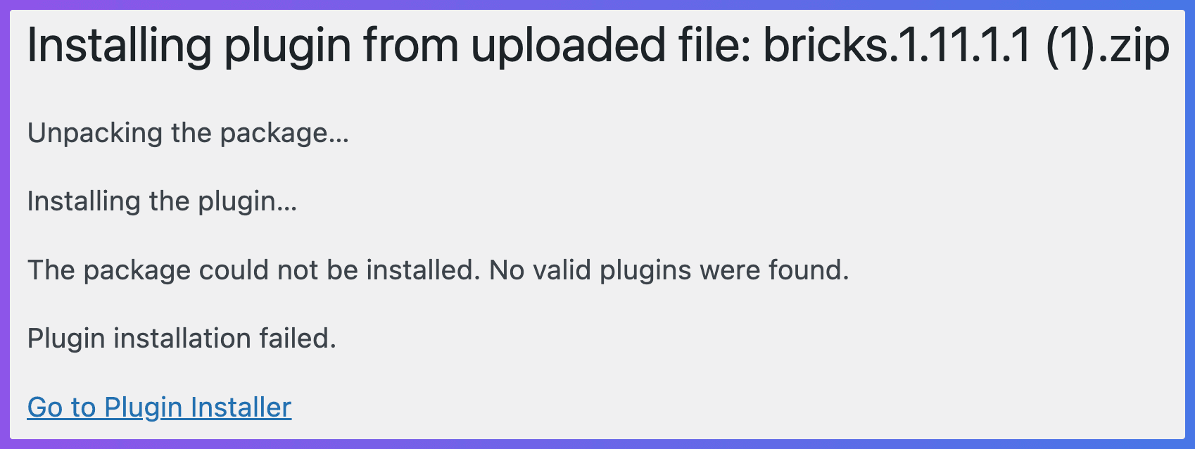 Bricks Builder - Error as Plugin